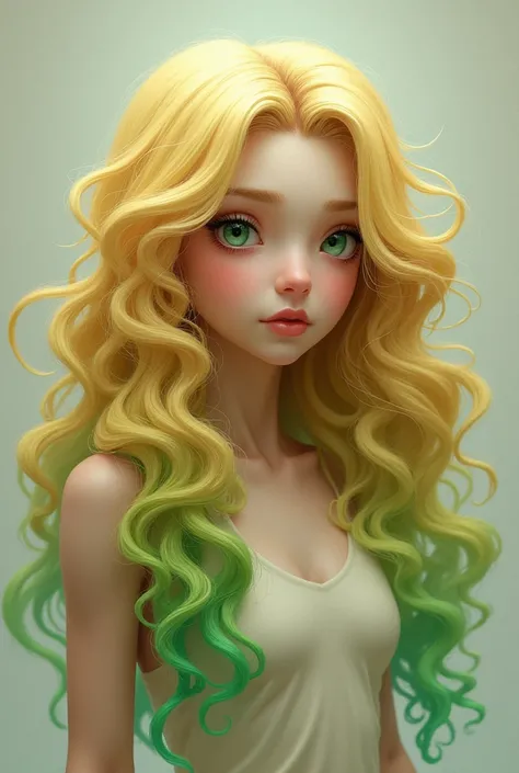 Very curly blonde hair with green tips 