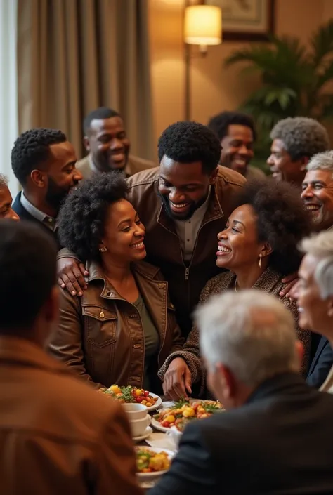 Generate for me the image of black men and women in jackets in a Reunion