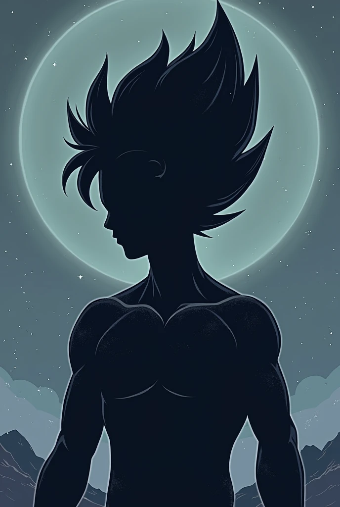 dark celestialskin body , void cosmic body, colored skin, flat color, jet black skin, silhouette,1boy, vegeta, spiked hair,