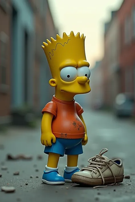 Bart Simpson with a sad broken shoe 