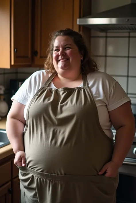 Extremely obese woman in an apron masturbating
