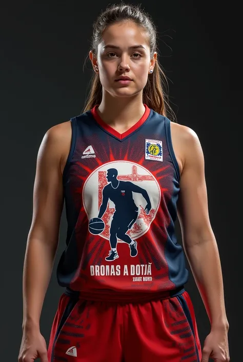  Sleeveless womens basketball uniform with a logo containing a silhouette of a player dribbling, with a cross in the background and a number 8 and with the name LIGA ZONA NORTE