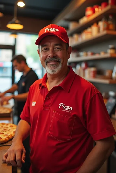 Man, 30 years old Moreno, I work with a pizza place in a red uniform 