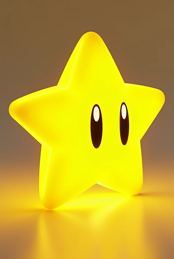 Generate the Mario Bros star in 3D with bright yellow tones and with eyes identical to the video game