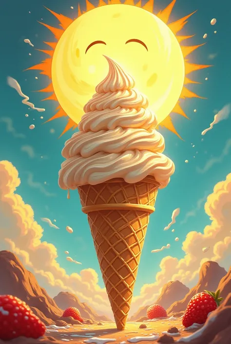 Ice cream he fights against the sun because it melted the son of ice cream