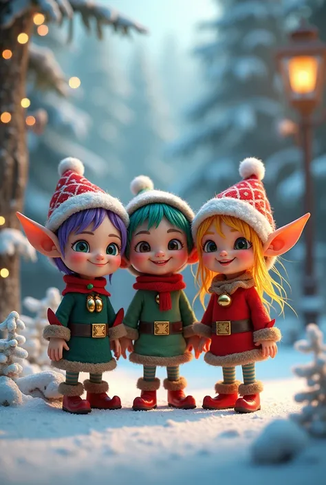 Three girls elves and three boys Christmas elves