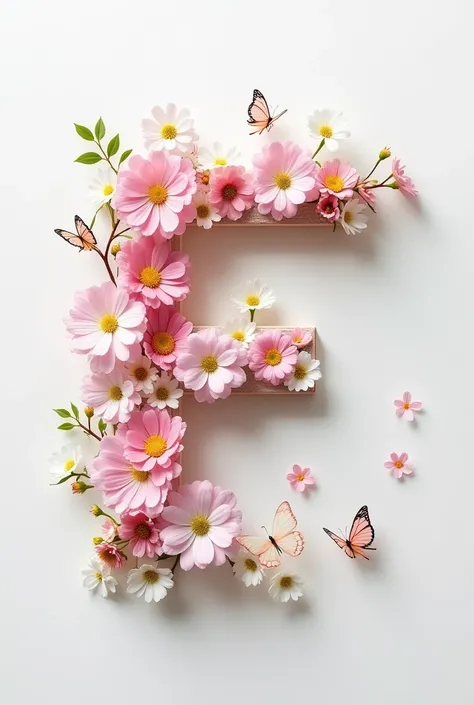 Letter F image with flowers and butterflies pink and white more elegant the flowers next to the letter with the smaller flowers few flowers less flowers less flowers ,Smaller flowers that you can see the letter F