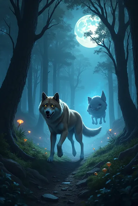 A dog in the forest at night with the tatu