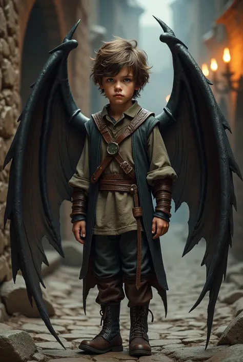 g
brown hair brown eyes russian boy with demon wings and midevial cloths