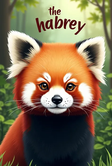 Create a detailed illustration of a red panda face, with bright eyes and fluffy fur. The red panda should have rich reddish-orange fur with black markings and a distinctive white facial pattern. Position the panda against a natural forest background with s...