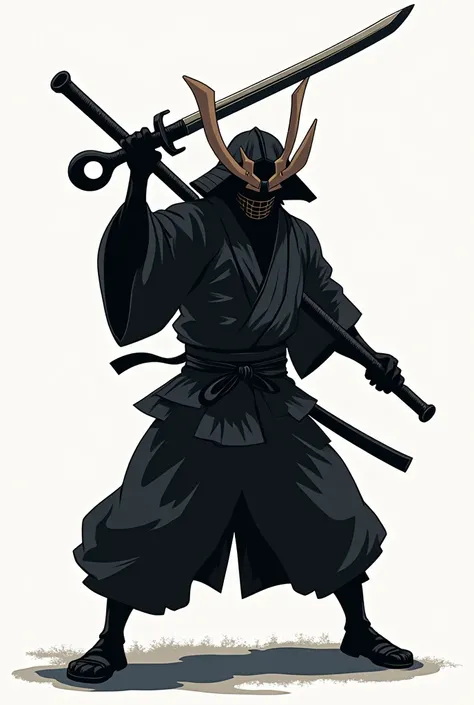 Logo with samurai in kimono using a large open-end wrench as a sword.