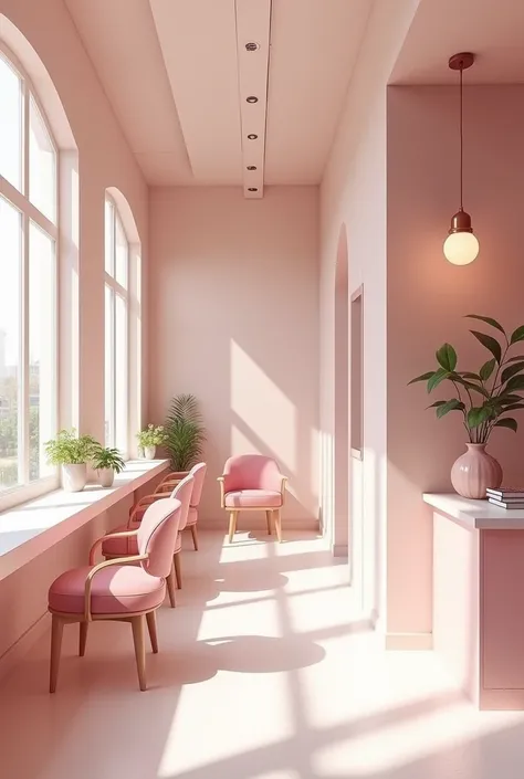 Image of a 12-square-meter nail salon in pink and minimalist tones 