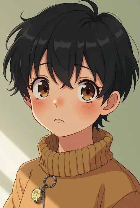 ** Summarized prompt to generate the image of Leo :**

" 17-year-old boy ,  with short black hair , soft bangs,  large and expressive brown eyes ,  and fair skin with flushed cheeks .  He wears an oversized sweater ,  with a small accessory , like a keycha...