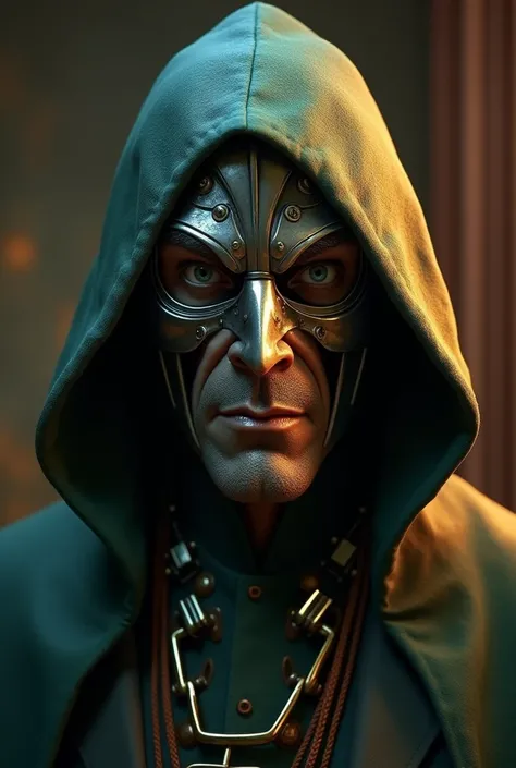 The character anton ego from the pixar film ratatouille with a doctor doom mask on