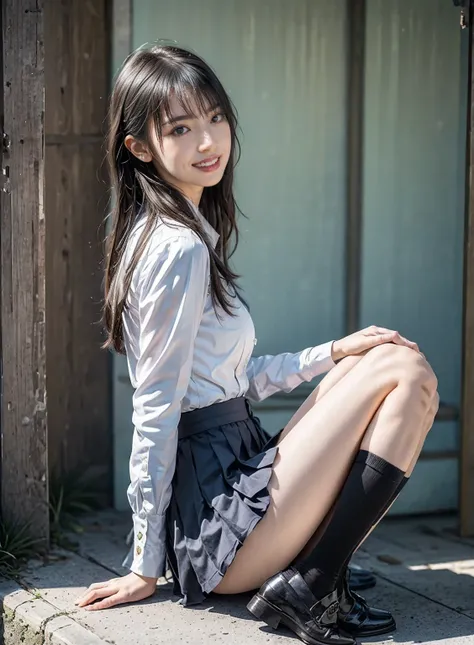 arafed asian woman in a skirt and a white shirt posing for a picture, japanese school uniform, japanese girl school uniform, wearing japanese school uniform, young gravure idol, realistic young gravure idol, young pretty gravure idol, Seifuku, cute schoolg...