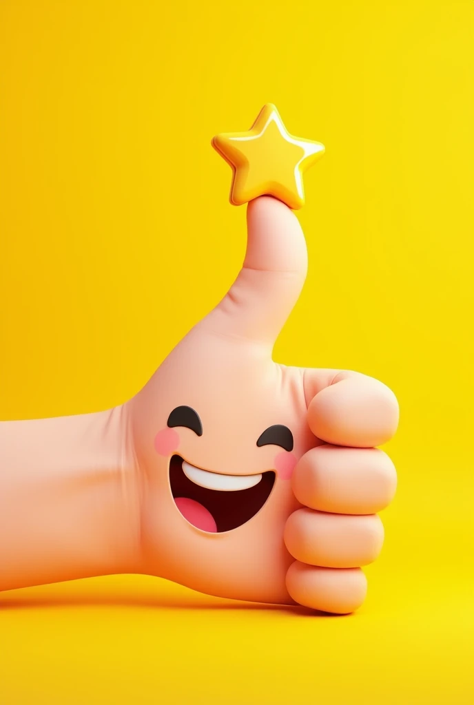 A cartoon thumb making cool positive feedback, With a yellow background. And a star on top 