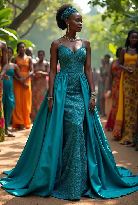 Teal blue gown for an African traditional wedding 