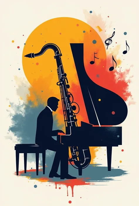 Make me apstract jazz logo with the saxophone and piano with tittle Kind of Two 