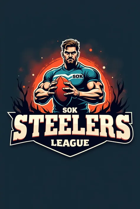 Create a rugby league team logo Named sok
Steelers with a person holding a rugby ball