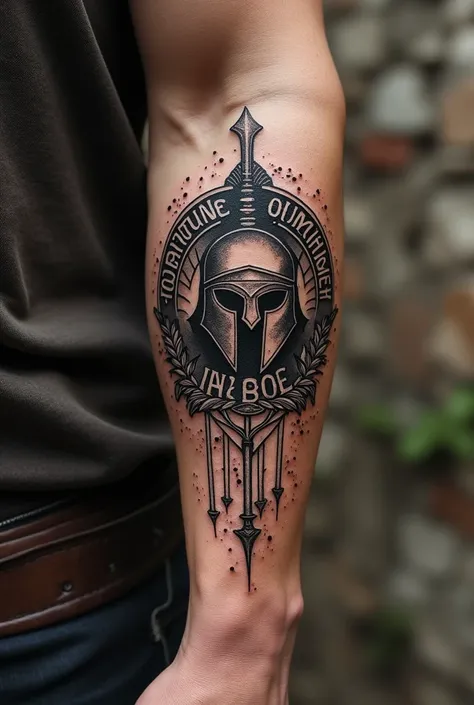 Spartan forearm tattoo 
And bold phrases fortune iuvat