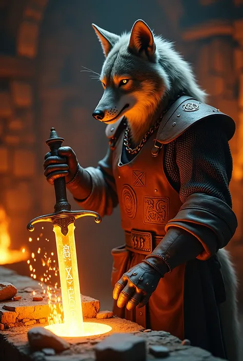 Alaric – The Wolf Blacksmith
Generate a hyper-realistic, cinematic image of an anthropomorphic wolf named Alaric, a master blacksmith, forging a glowing sword in his enchanted forge. Alaric wears a leather apron with intricate runic engravings and a heavy ...