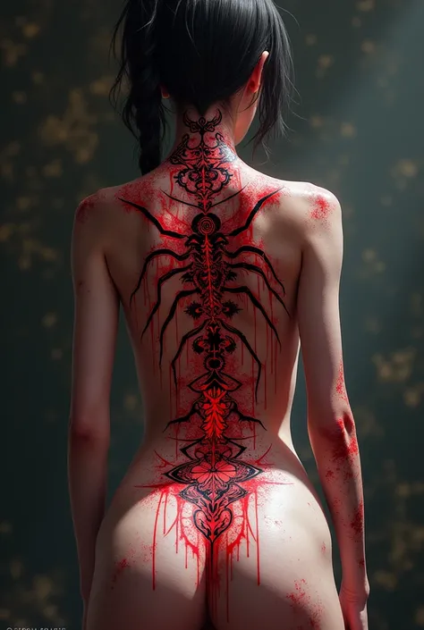 Make me a back spine tat. Like cursed energy or glyphs anime characters have cursed marks or glyphs on their bodies. A spine tat with runes or sigils gives off a dangerous sexy intimidating vibe. Sexy in a I’ll kill you way or dangerous anime vibes  for wo...