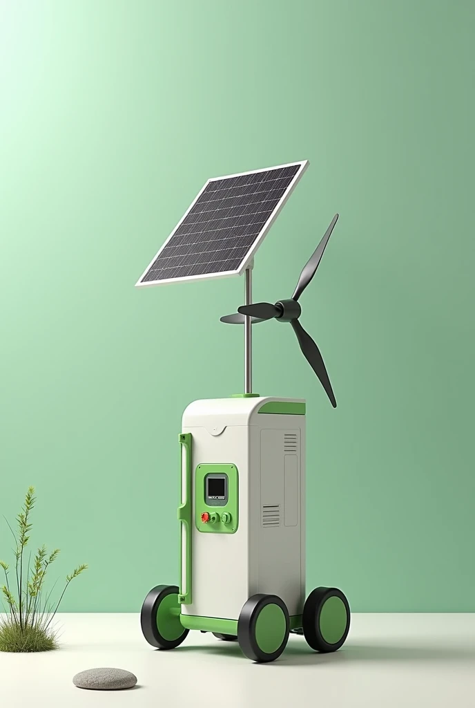  Description of the ECOGEN Prototype :

General Design:

 A portable hybrid system that combines a compact solar panel on the top and a small propeller wind generator,  both mounted on a sturdy base .
 Approximate dimensions :  1 meter high , 0.5 meters wi...