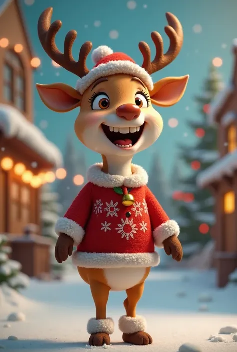 I need to make a bottomless animated reindeer with Christmas outfits smiling