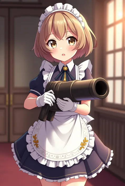  Anime Girl，maid，White Gloves，Carrying a cannon