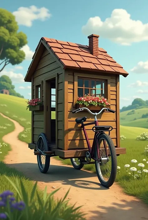 create a bicycle that it has a house 2m x 4m on the bicycle