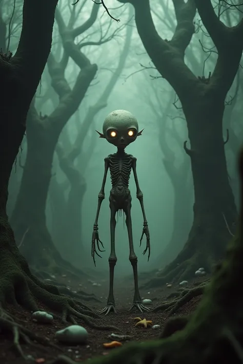 Realistic Little Nightmare character in a sinister forest