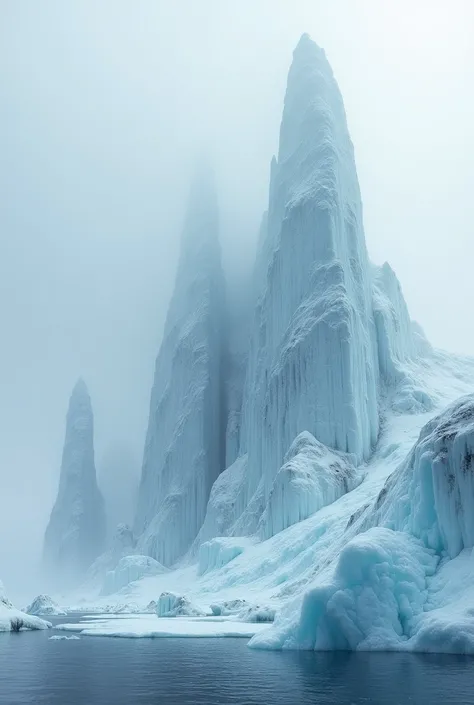 natural structures in Antarctica with fog
