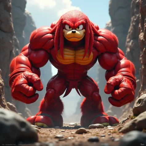 Create an image of the Sonic character Knuckles with the colors of the Red Hulk