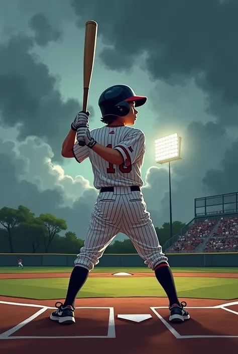 a baseball player hitting a home run, a young baseball player up to bat in a baseball game, dramatic lighting, illustration, rens book cover