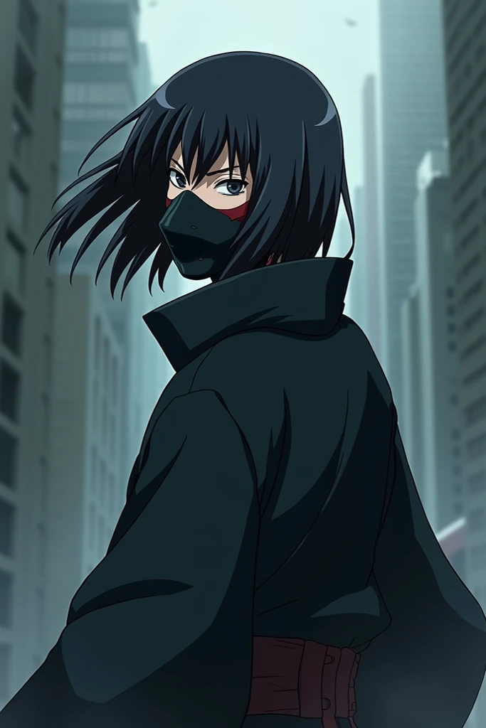  Ninja by Anbu medium straight black hair, Anbu falcon mask .
traces from the anime naruto.