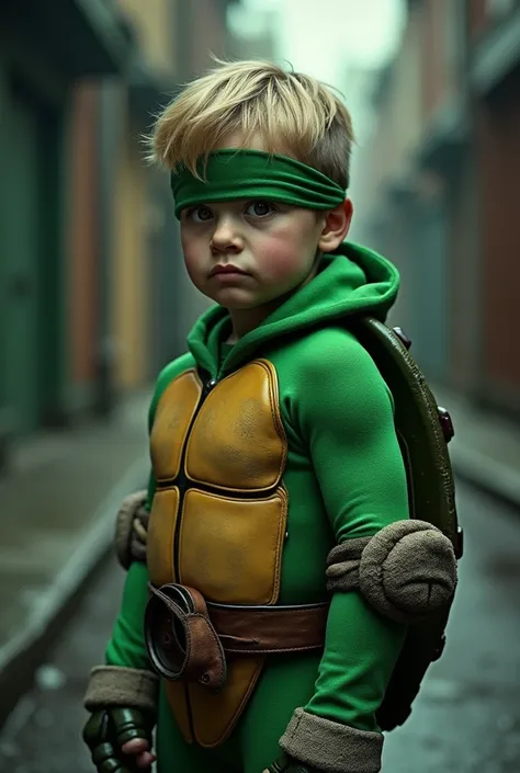 Down syndrome dressed as a ninja turtle 