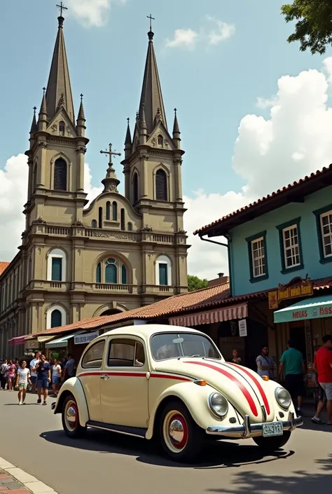 Beetle Herbie in front of the Our Lady of the Sacred Heart church in Vila Formosa in the city of São Paulo