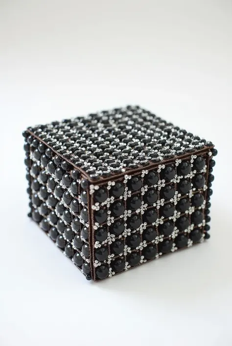 White MDF box covered with mini black pearls and rhinestones