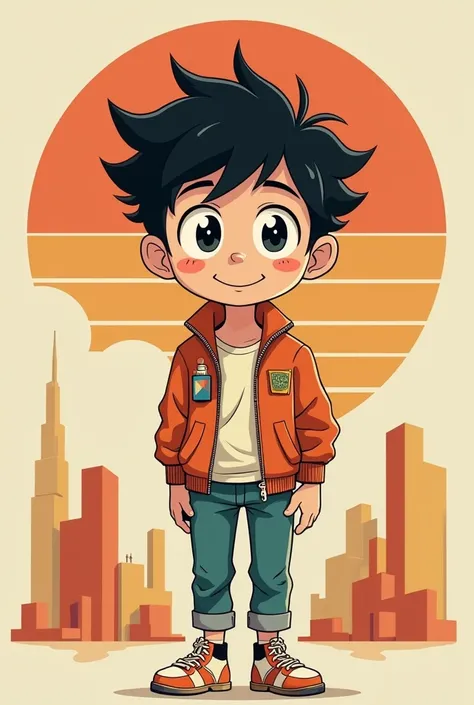 A Cartoon of a man, anime type, retro