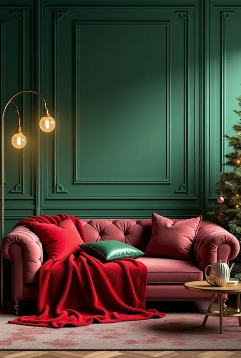 Use emerald green for a feature wall behind, paired with ruby red throw blankets. Incorporate gold hardware in lighting fixtures or picture frames for a touch of glamour.
Christmas living room