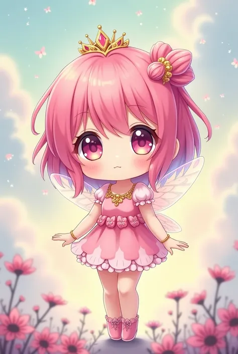 anime style chibi fairy pink princess full body 