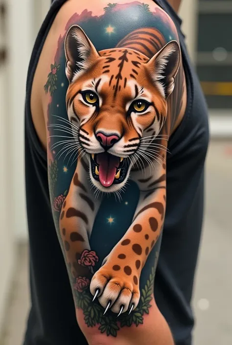 Realistic tattoos of a puma 