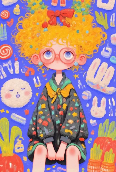 Cartoon girl with big curls standing in a room , Broccoli Hair ,  cute detailed digital art ,  colorful illustration , Lovely art style, 可爱的数字艺术, Cute illustrations,  可爱的细节艺术品 , Colorfull illustration,  art on artstation ,  a beautiful art illustration , F...