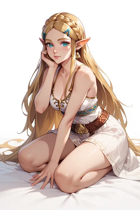 Princess Zelda　 Prayer Poses　 Close your eyes　Full body portrait　 The Legend of Zelda　White background　 face forward