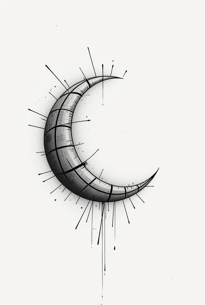 A minimalist basketball tattoo design,  black and white , That the ball is represented as a waning moon and has more details