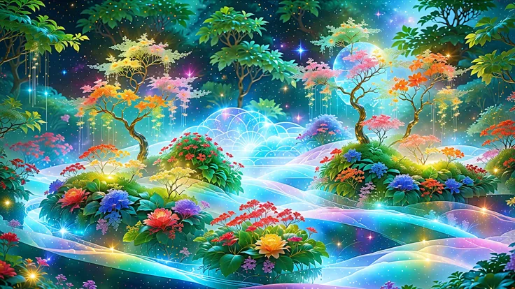 A Masterpiece In 32K Resolution, Supreme Quality, Super Detail, Official Art, Very High-Resolution 32K Wallpaper, Beautiful And Aesthetic, Ultra-Detailed Features, Awe-Inspiring Detail. A Floating Garden Suspended Above The Clouds, With Pathways Made Of Li...