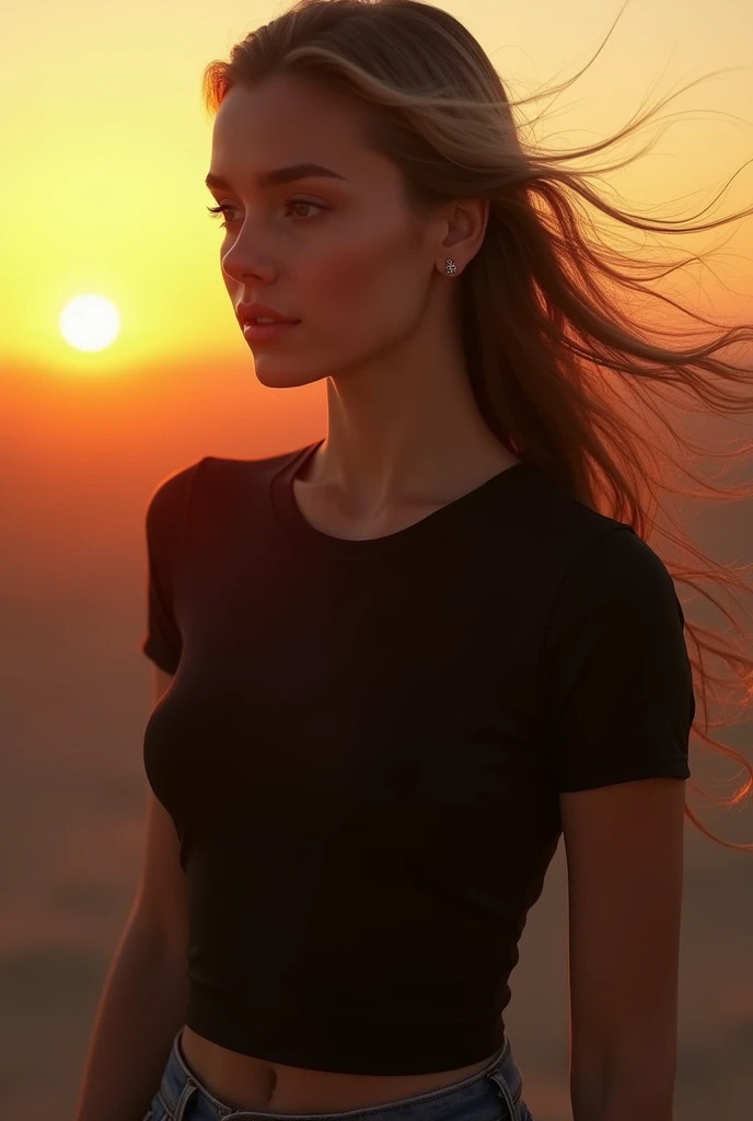  Photo of S184 _ TaylorAlesia , a beautiful woman ,in a (fast :1.1),using a ( black t-shirt :1.1),(sunset:1.1),(8K,  RAW photo,  better quality , depth of field,  ultra high resolution:1.2),( absurdres, intricate,  Photorealistic image,  masterpiece ,  ult...