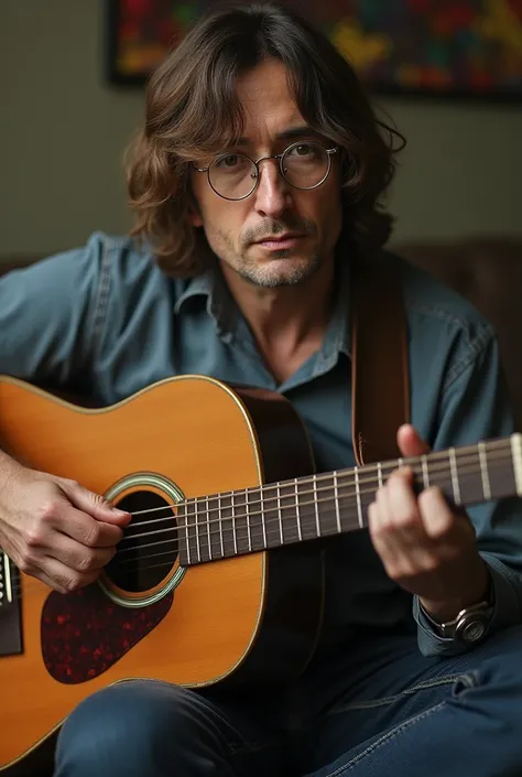 John Lennon playing the guitar