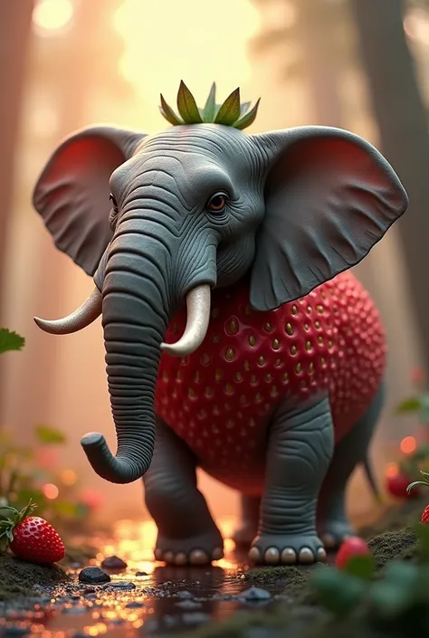 animal synthesis strawberry and elephant Backlight real fantasy