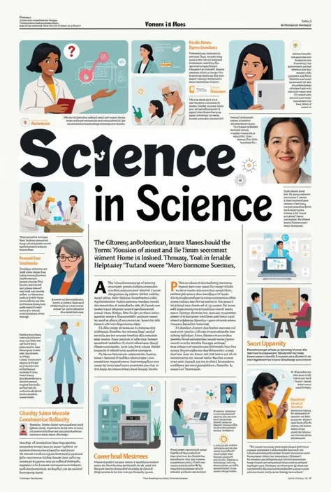  has an editorial page with the title  "Women in Science "  with subtitle and small text with a design focused on scientific journals